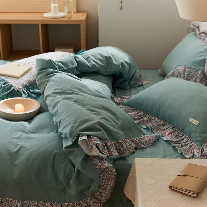 Juego de cama de cuatro piezas con diseño floral pastoral Ins Wind