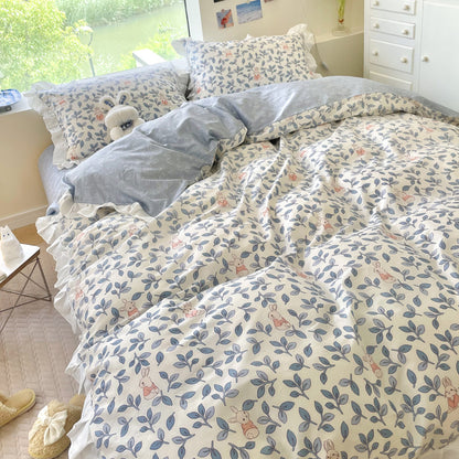 Cama pequeña de algodón floral de cuatro piezas estilo princesa