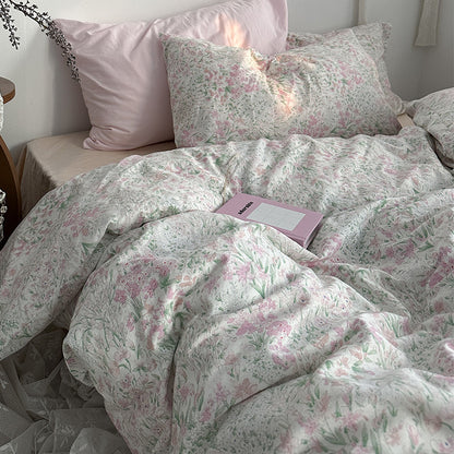 Juego de cama de algodón con estampado floral de jardín, 4 piezas, para niña, de verano