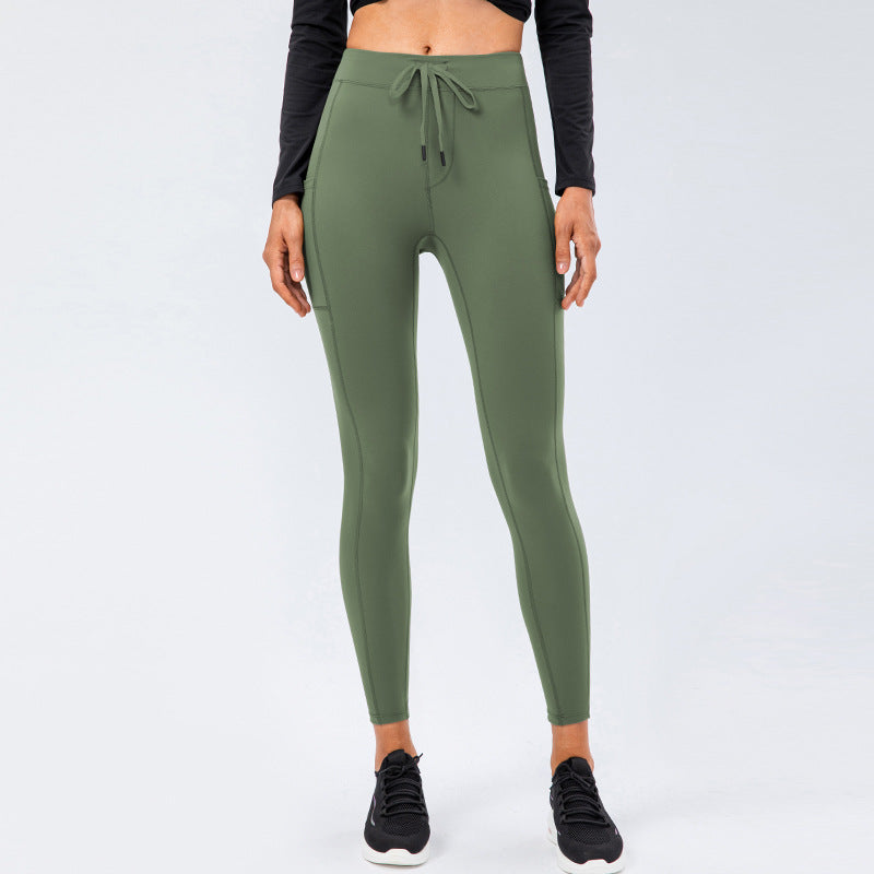 Yoga Pants Women Drawstring Hip Raise Skinny Sports Running Fitness Pant