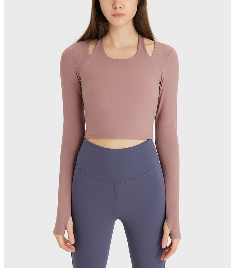 Halterneck Long Sleeved Women Slim Slimming Brushed Nude Feel Fitness Yoga Wear