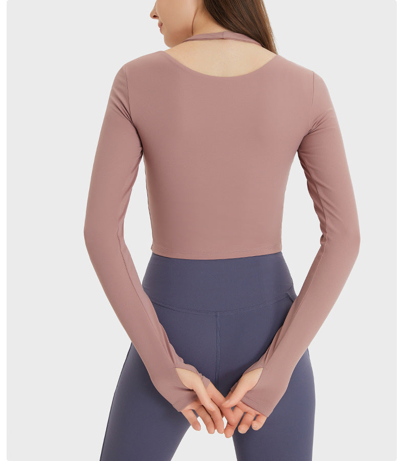Halterneck Long Sleeved Women Slim Slimming Brushed Nude Feel Fitness Yoga Wear