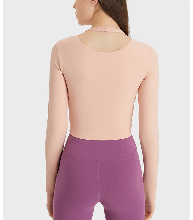 Halterneck Long Sleeved Women Slim Slimming Brushed Nude Feel Fitness Yoga Wear