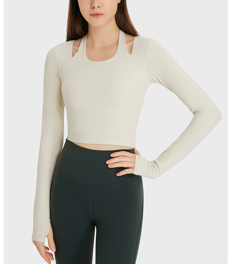 Halterneck Long Sleeved Women Slim Slimming Brushed Nude Feel Fitness Yoga Wear
