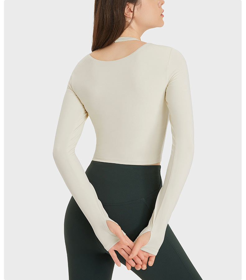 Halterneck Long Sleeved Women Slim Slimming Brushed Nude Feel Fitness Yoga Wear