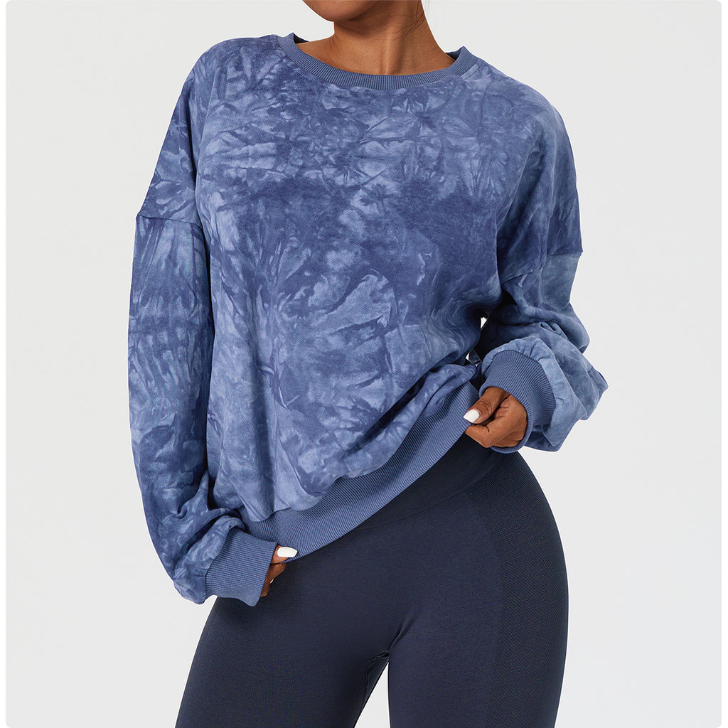 Sudadera de manga larga con efecto tie-dye y lavado mineral para mujer, jersey informal holgado para exteriores, ropa de entrenamiento de moda, top