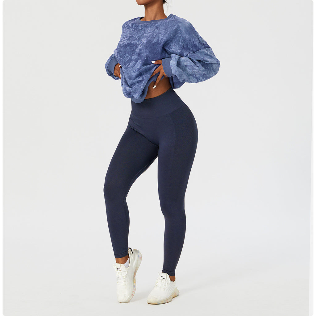 Sudadera de manga larga con efecto tie-dye y lavado mineral para mujer, jersey informal holgado para exteriores, ropa de entrenamiento de moda, top