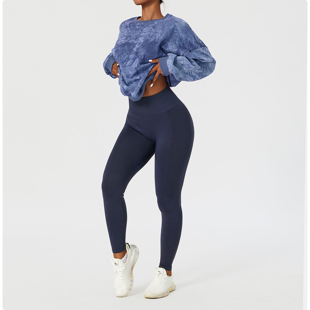 Sudadera de manga larga con efecto tie-dye y lavado mineral para mujer, jersey informal holgado para exteriores, ropa de entrenamiento de moda, top