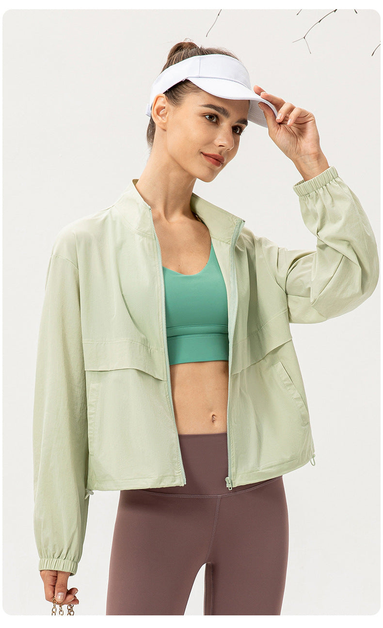 Outdoor Sports Windbreaker Women Loose Casual Yoga Clothes Zipped Stand Collar Running Fitness Jacket