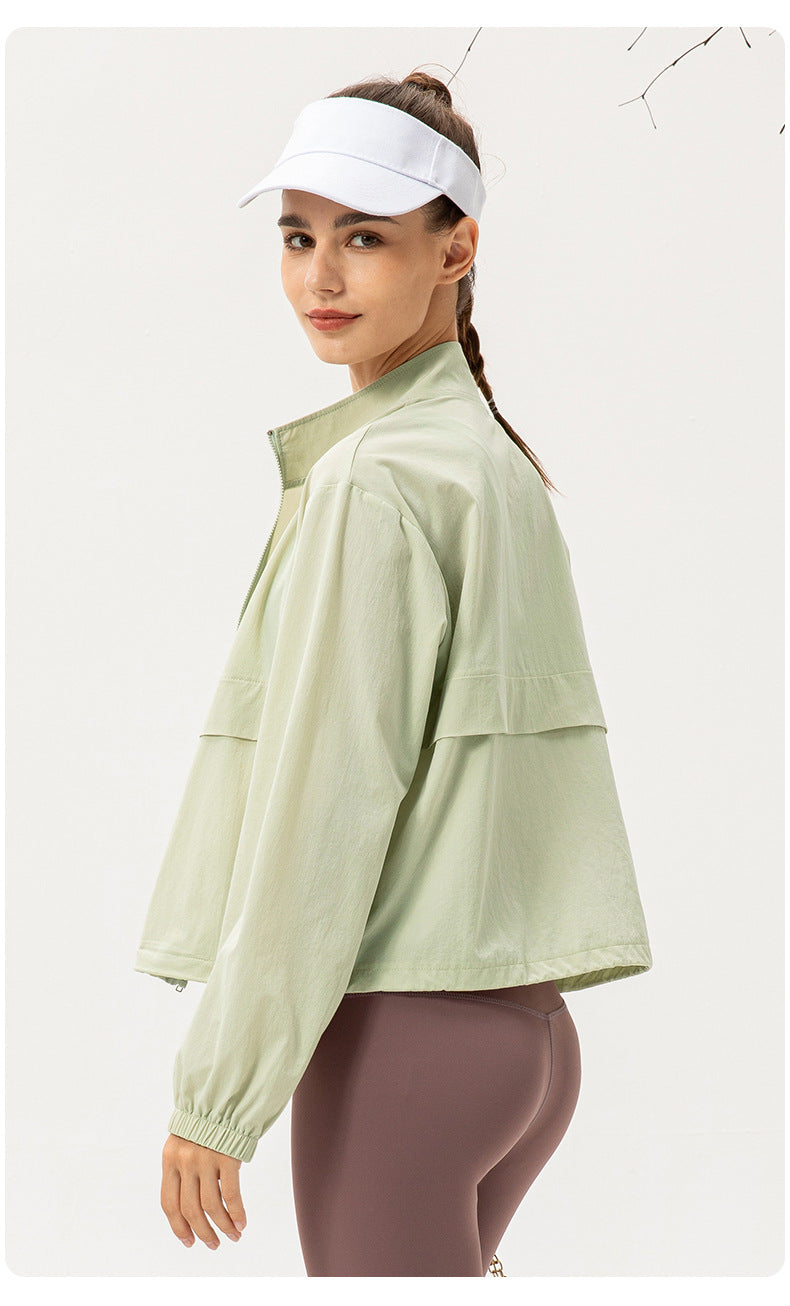 Outdoor Sports Windbreaker Women Loose Casual Yoga Clothes Zipped Stand Collar Running Fitness Jacket