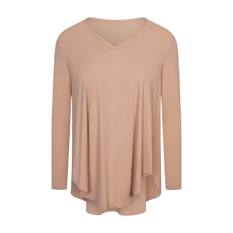 Top de yoga ligero, fino, suelto, que absorbe la humedad, para entrenamiento, adelgazante, con cobertura abdominal, asimétrico e irregular, de secado rápido, de manga larga.