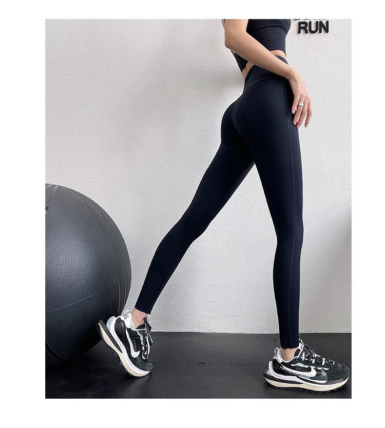 High Elastic Nude Feel Yoga Pants Women Line High Waist Shaping Peach Hip Fitness Pants