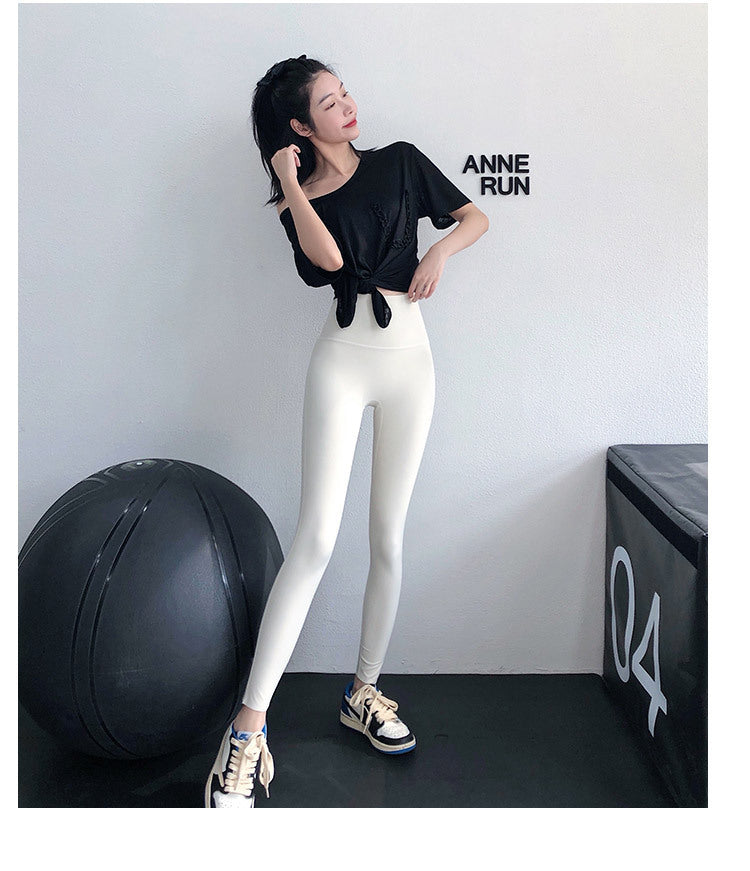 High Elastic Nude Feel Yoga Pants Women Line High Waist Shaping Peach Hip Fitness Pants