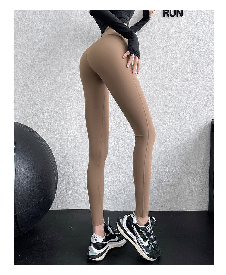 High Elastic Nude Feel Yoga Pants Women Line High Waist Shaping Peach Hip Fitness Pants