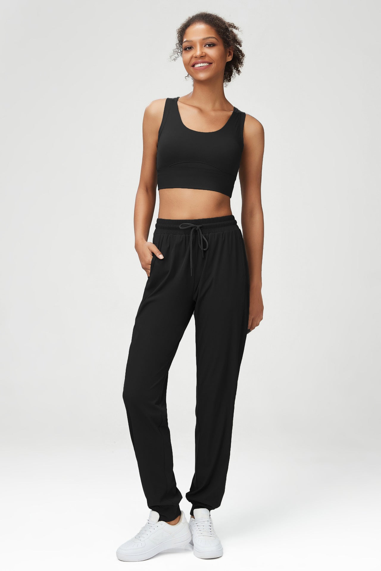 Smooth Loose Track Pants Ladies Mid Waist Sports Pants
