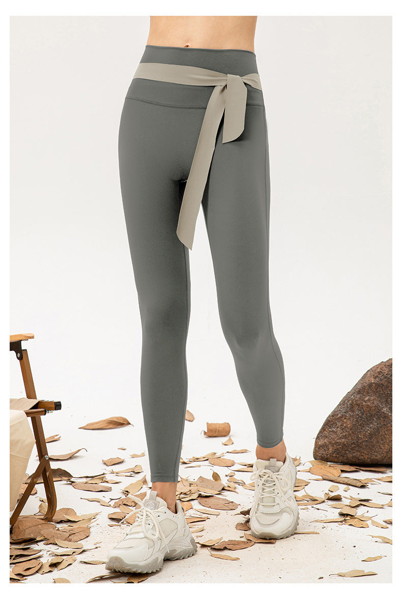 Women Non Embarrassing Line High Waist Yoga Trousers Double Sided Nude Feel High Elastic Tights Breathable Running Fitness Pants