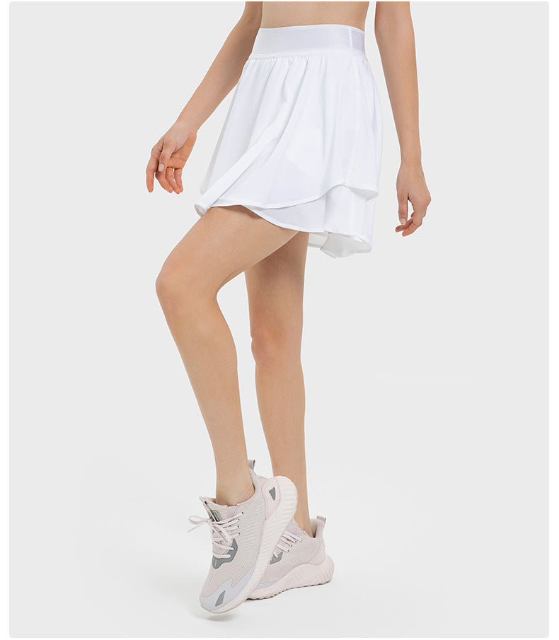 Jupe de tennis synthétique deux pièces refroidie à l'eau, séchage rapide, doublure, sac latéral, short de yoga anti-exposition pour femme