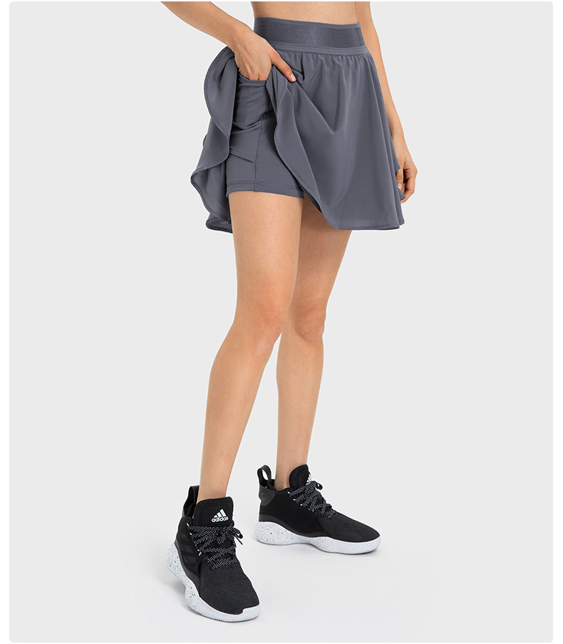 Jupe de tennis synthétique deux pièces refroidie à l'eau, séchage rapide, doublure, sac latéral, short de yoga anti-exposition pour femme