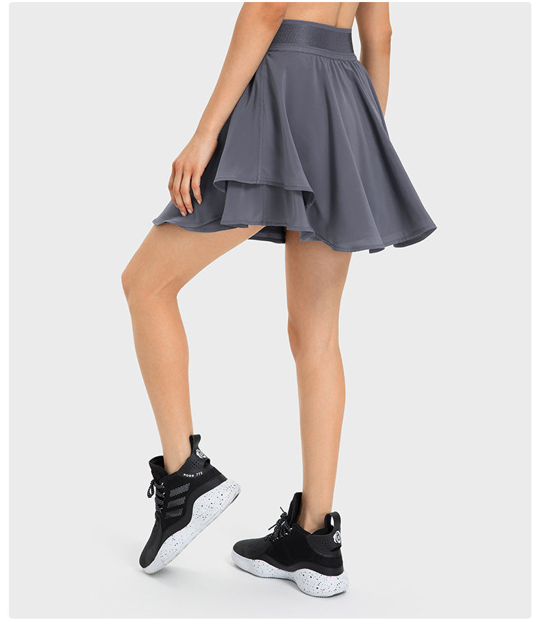 Jupe de tennis synthétique deux pièces refroidie à l'eau, séchage rapide, doublure, sac latéral, short de yoga anti-exposition pour femme