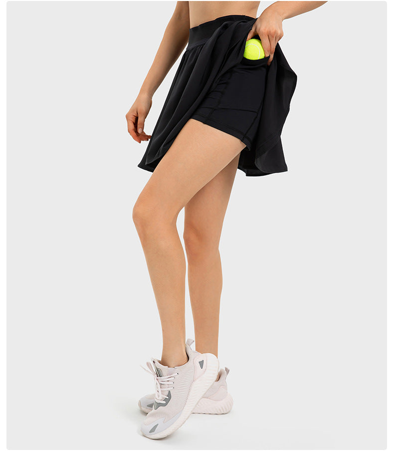 Jupe de tennis synthétique deux pièces refroidie à l'eau, séchage rapide, doublure, sac latéral, short de yoga anti-exposition pour femme