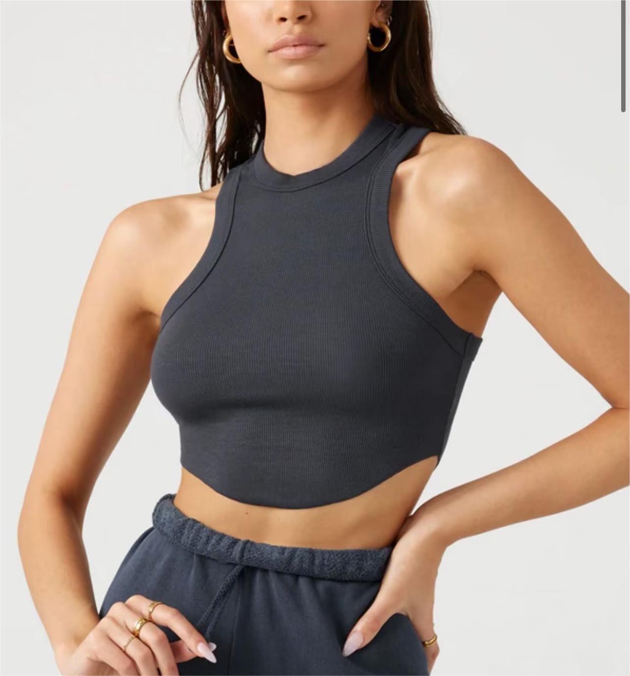Chaleco deportivo para mujer, fitness, yoga, baile, running, acolchado para el pecho, rayas hundidas, con forma de I, de secado rápido.