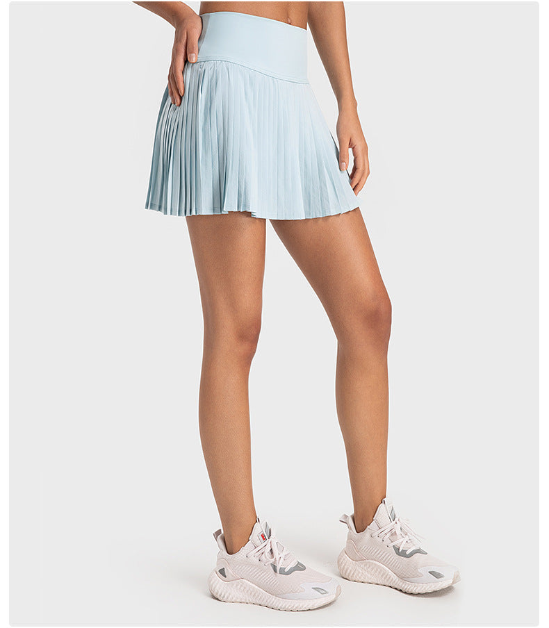 Water Cooling Elastic Waist Tight Pleated Skirt Double Layer Anti Exposure Three Points Exercise Skort