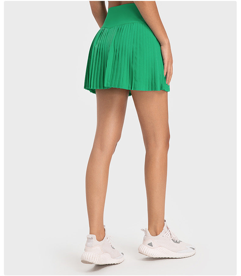 Water Cooling Elastic Waist Tight Pleated Skirt Double Layer Anti Exposure Three Points Exercise Skort