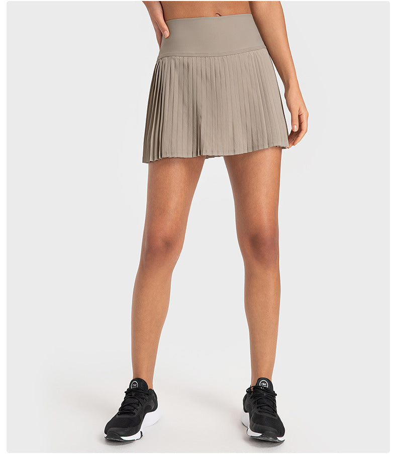 Water Cooling Elastic Waist Tight Pleated Skirt Double Layer Anti Exposure Three Points Exercise Skort