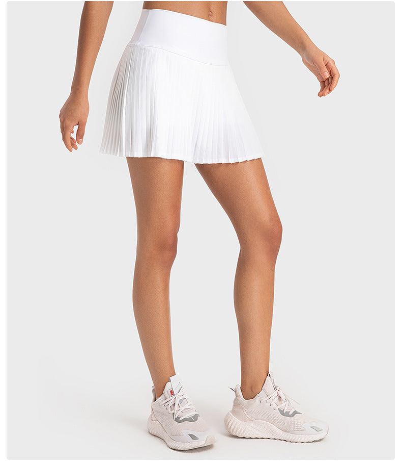 Water Cooling Elastic Waist Tight Pleated Skirt Double Layer Anti Exposure Three Points Exercise Skort