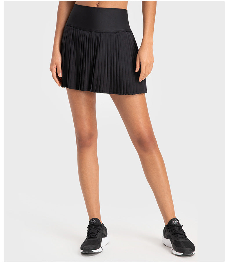 Water Cooling Elastic Waist Tight Pleated Skirt Double Layer Anti Exposure Three Points Exercise Skort