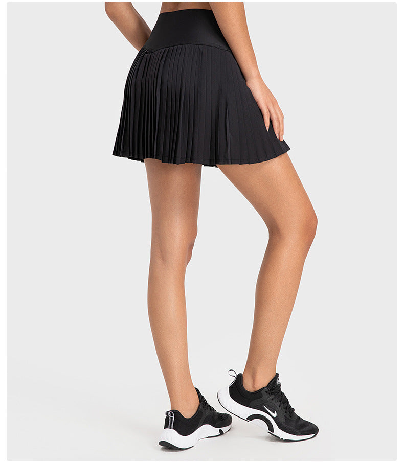 Water Cooling Elastic Waist Tight Pleated Skirt Double Layer Anti Exposure Three Points Exercise Skort