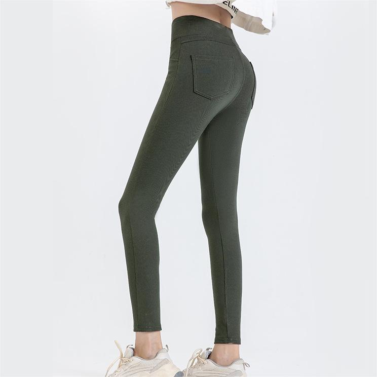 Denim Thermal Leggings Spring Summer Keep Warm High Waist Hip Lifting Casual Pants Tight Feet Fleece Lined Pants