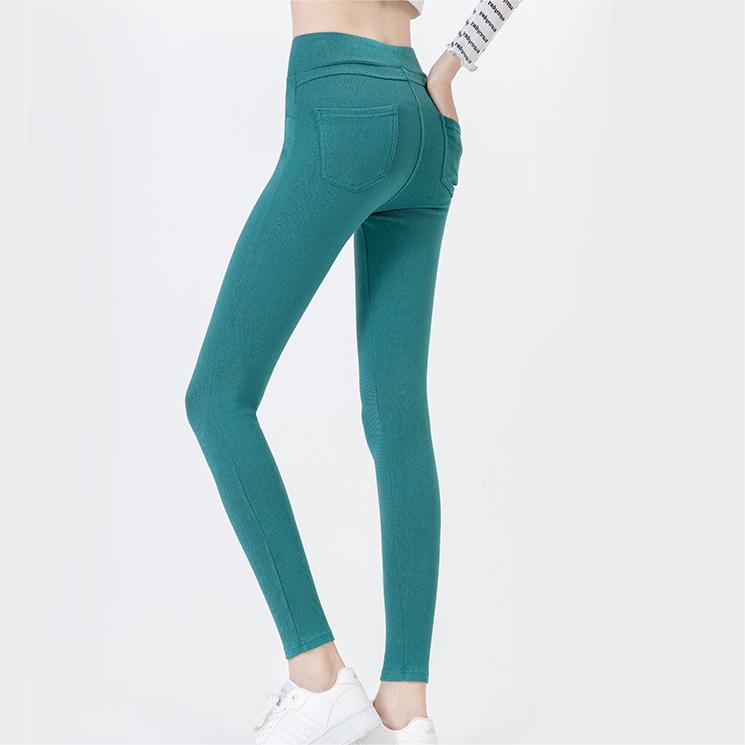Denim Thermal Leggings Spring Summer Keep Warm High Waist Hip Lifting Casual Pants Tight Feet Fleece Lined Pants
