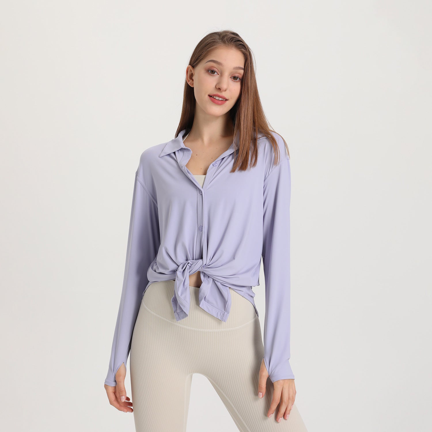 Camisa deportiva fresca con protección solar para mujer, ropa de yoga larga y holgada, blusa de manga larga de secado rápido para entrenamiento de verano