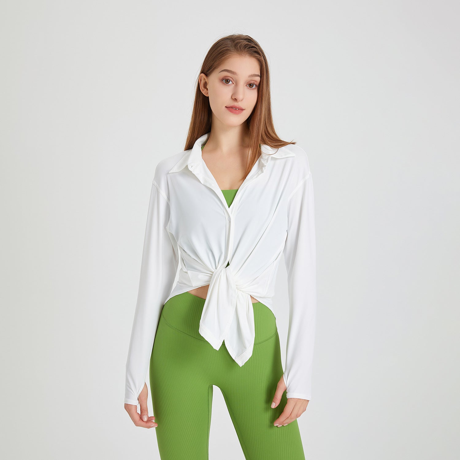 Camisa deportiva fresca con protección solar para mujer, ropa de yoga larga y holgada, blusa de manga larga de secado rápido para entrenamiento de verano