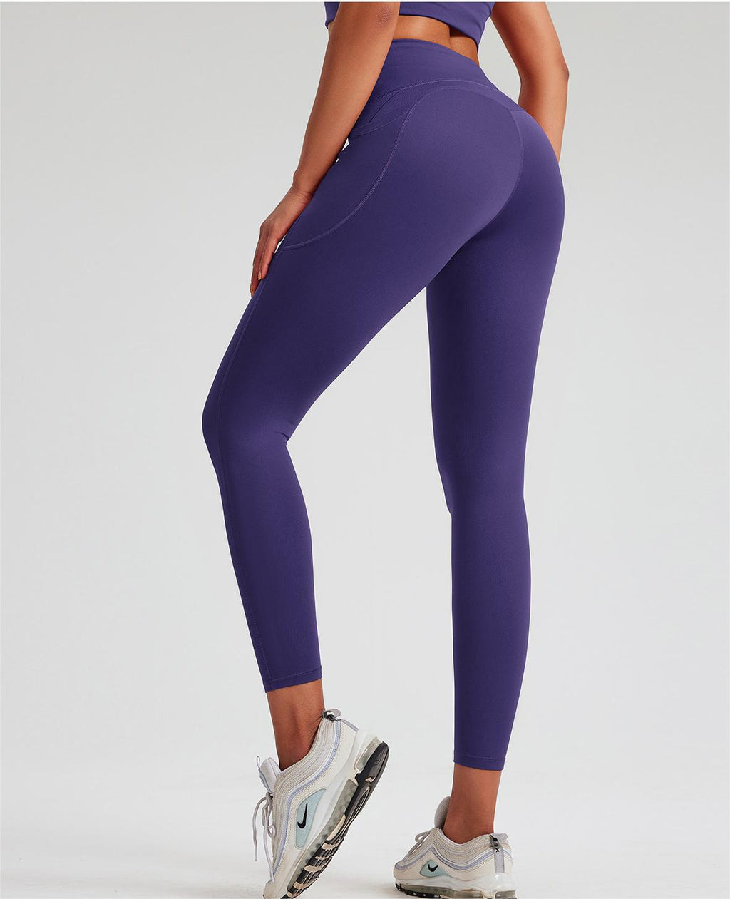 Pantalones de yoga antibacterianos de alta elasticidad con tacto nude, cintura alta, moldeadores de cadera, color melocotón, pantalones de entrenamiento para mujer