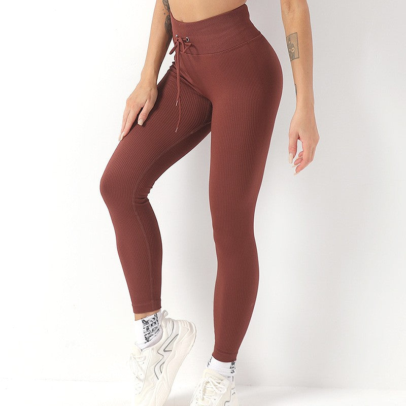 Adjustable Drawstring Long Yoga Pants Women Outer Wear Hip Lifting Fitness Yoga Trousers Sexy Peach Hip Sports Pants