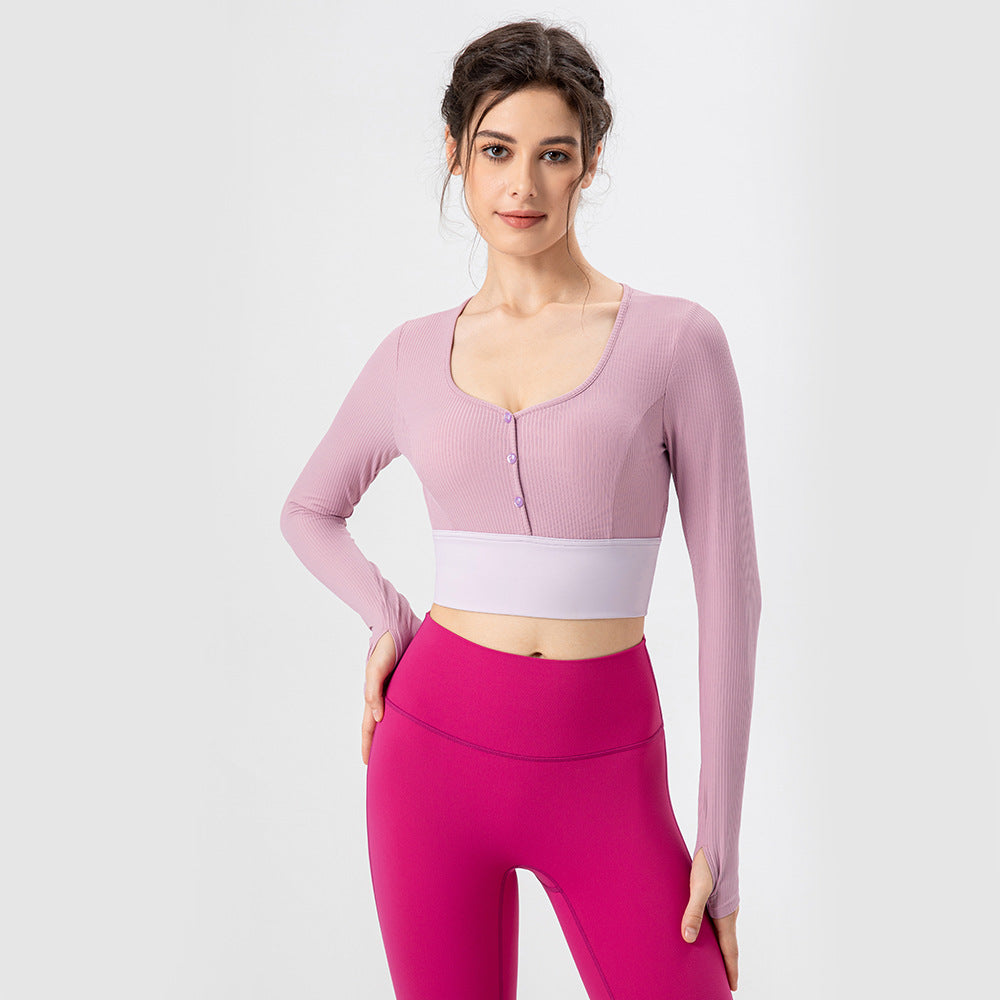 Camiseta de yoga de manga larga para mujer, con almohadilla para el pecho, tacto piel, para entrenamiento, adelgazante, para correr al aire libre, ajustada, para ejercicio, Otoño e Invierno