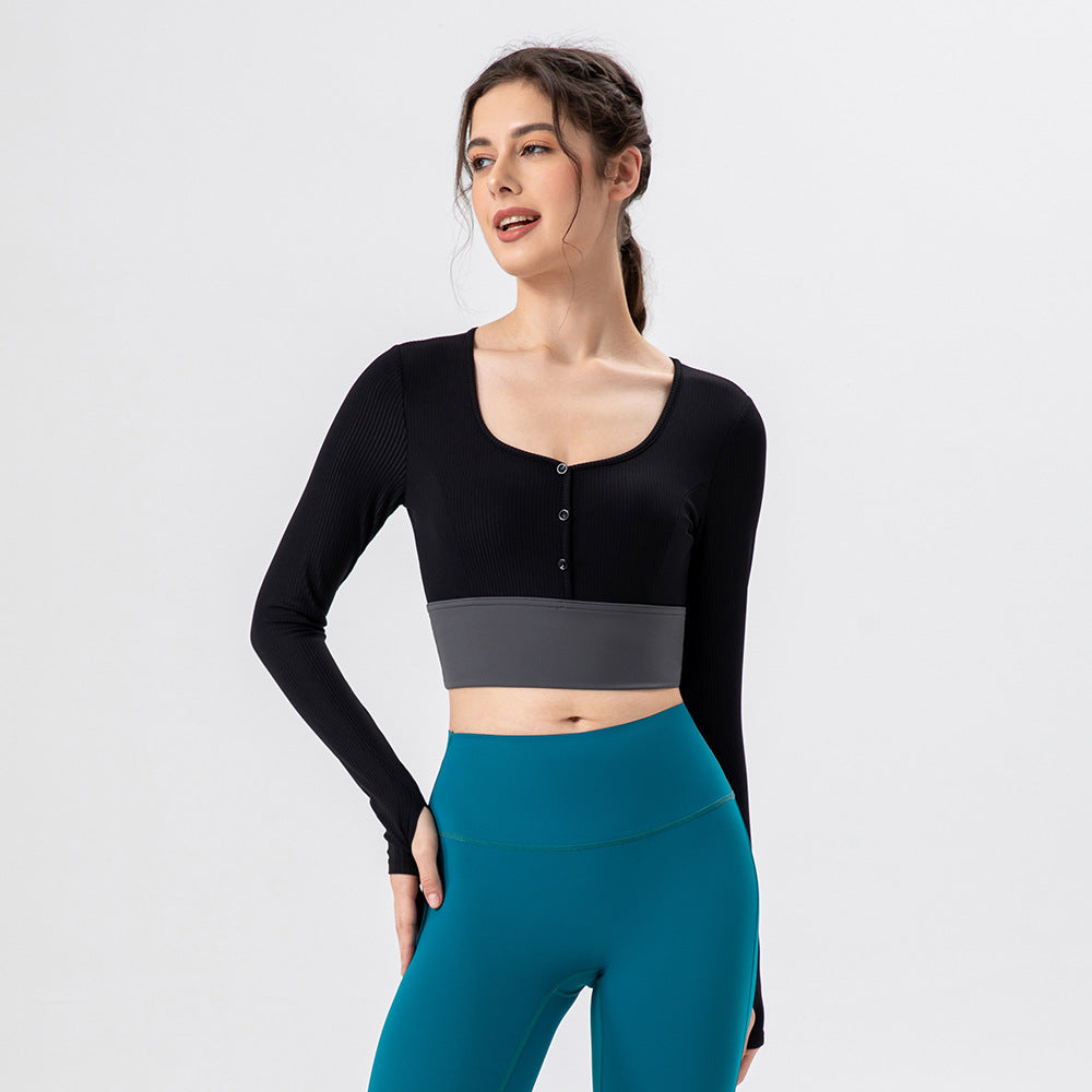 Camiseta de yoga de manga larga para mujer, con almohadilla para el pecho, tacto piel, para entrenamiento, adelgazante, para correr al aire libre, ajustada, para ejercicio, Otoño e Invierno