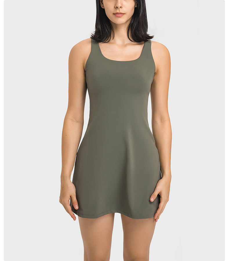 Jupe de tennis synthétique deux pièces printemps-été, douce pour la peau, très élastique, confortable, vêtements de sport, de yoga en plein air avec coussinet de poitrine