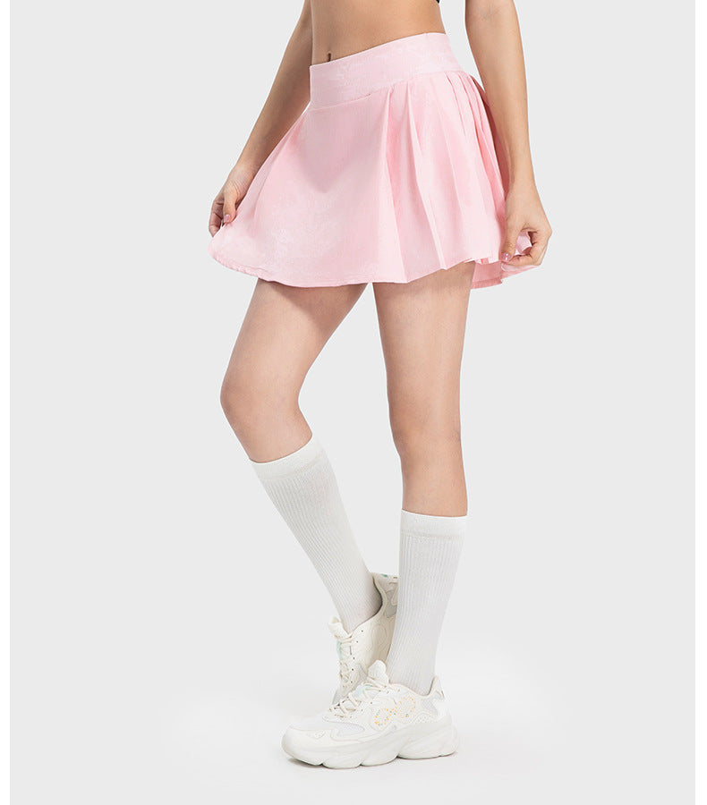 Pleated Slim Fit Yoga Short Culottes Women Faux Two Piece Anti-Exposure Water Cooling Exercise Skirt