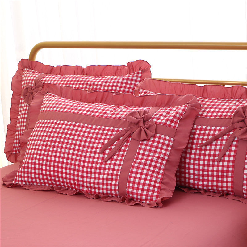 Korean style lace four-piece plaid pastoral princess style