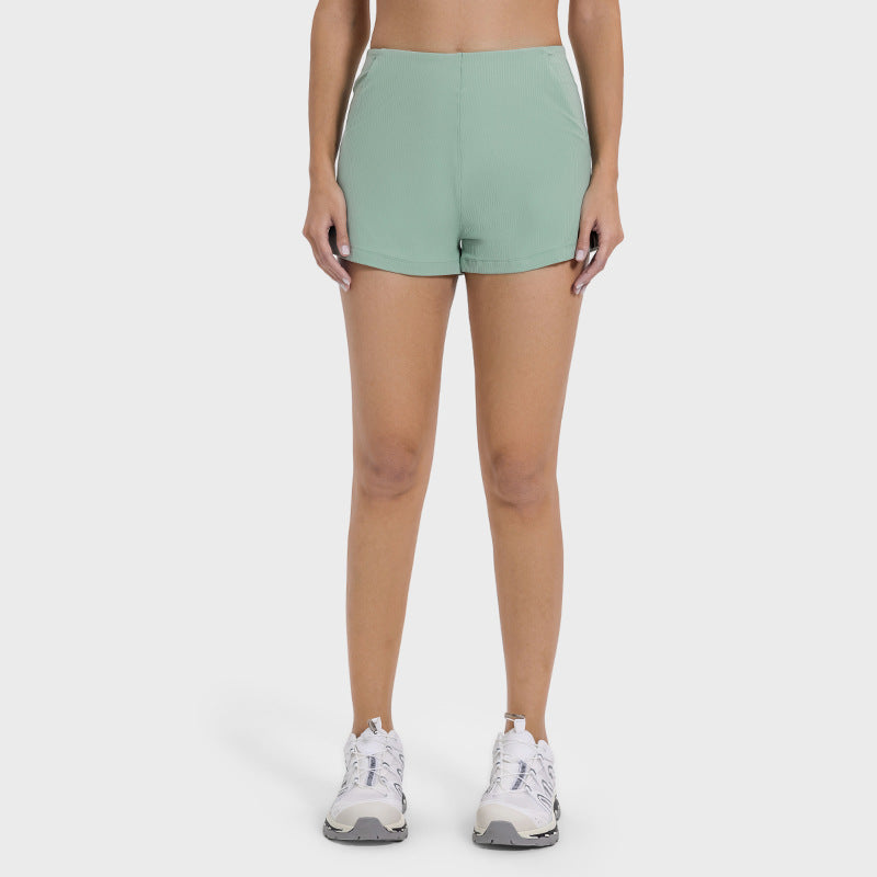 Pantalones cortos de yoga de hilo, elásticos, cómodos y transpirables, deportivos y de fitness para mujer.
