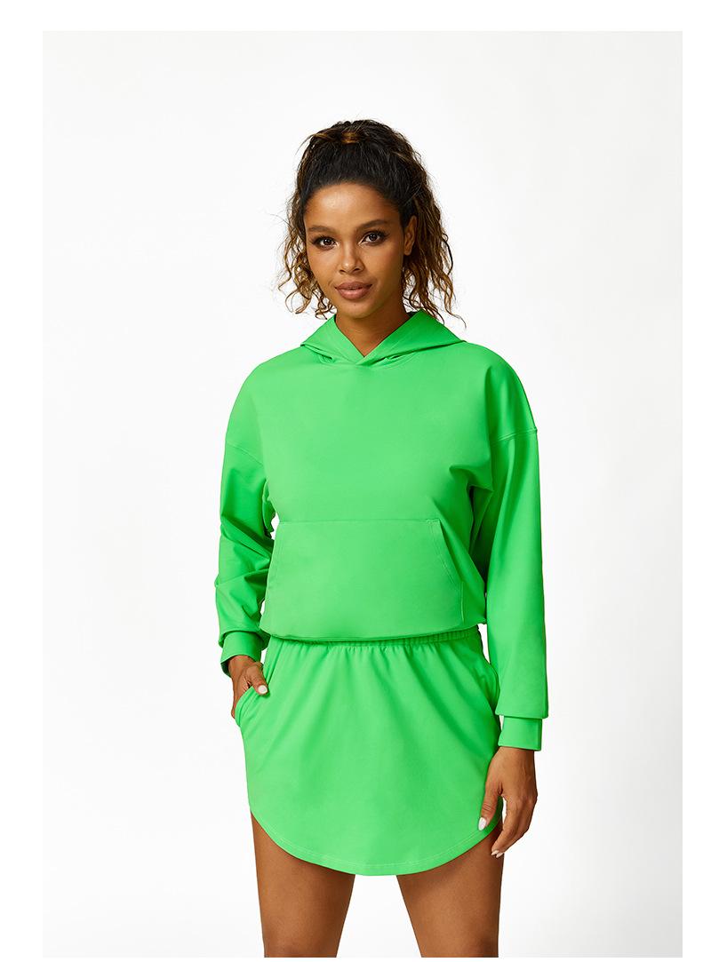 Fleece Hooded Sweatshirt Women Double Pocket Sweater Short Skirt Track Sweatpants Three Piece Workout Clothes