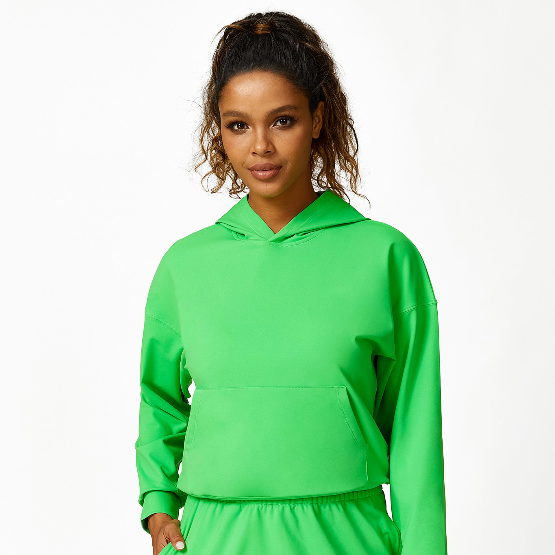 Fleece Hooded Sweatshirt Women Double Pocket Sweater Short Skirt Track Sweatpants Three Piece Workout Clothes