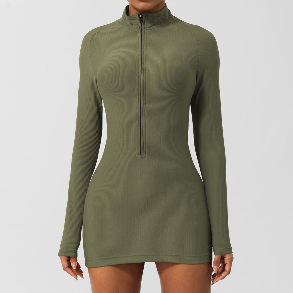 Summer Long Sleeve Zipper Yoga Jumpsuit Women Dance Fitness Tight Sports Jumpsuit Yoga Dress