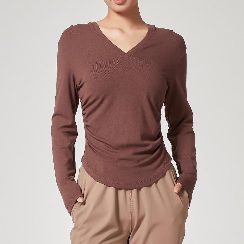 All Matching Hooded Bottoming Shirt Women Autumn Winter Inner V Neck Long Sleeve Top Clothes High Grade Feel
