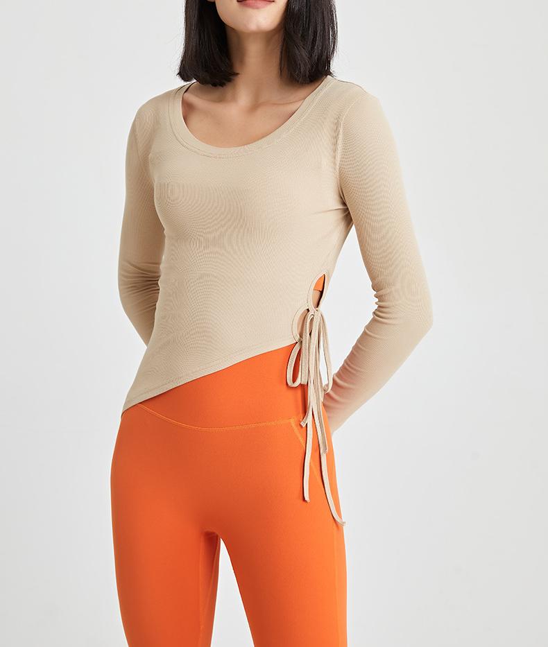 Autumn Slimming Yoga Clothes Long Sleeved Top Side Lace Fitness Clothes T Shirt Slim Fit Running Sports Tights