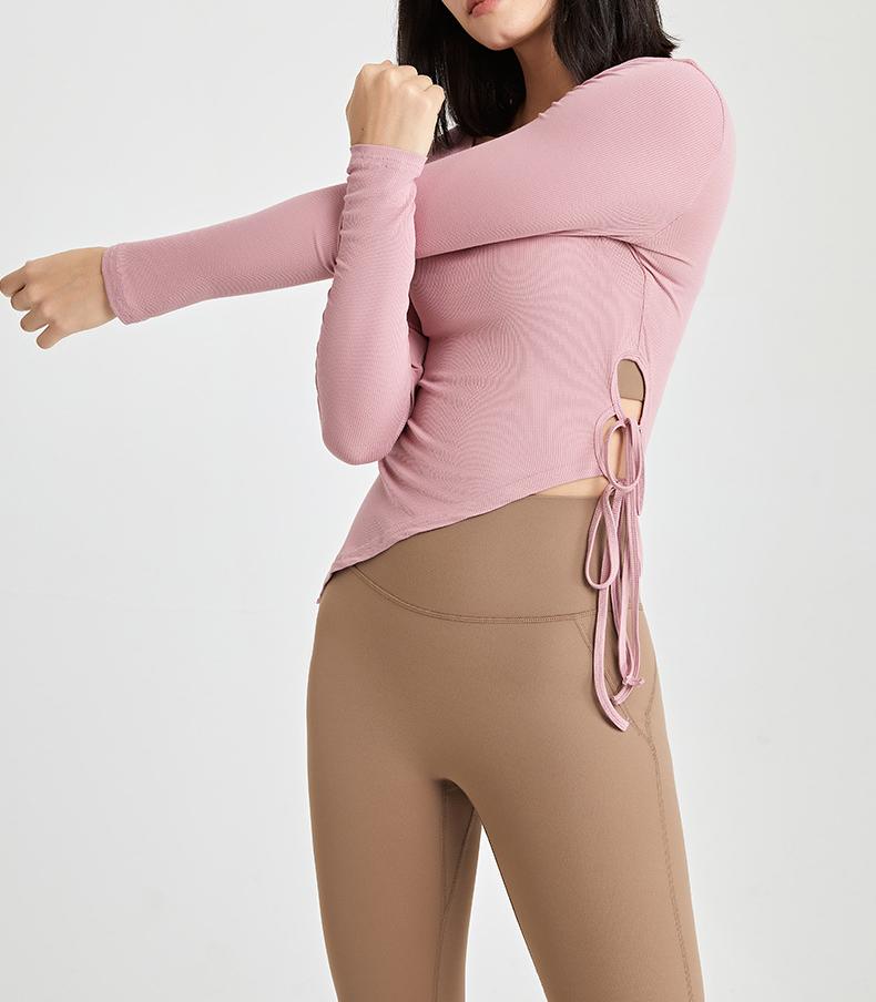 Autumn Slimming Yoga Clothes Long Sleeved Top Side Lace Fitness Clothes T Shirt Slim Fit Running Sports Tights