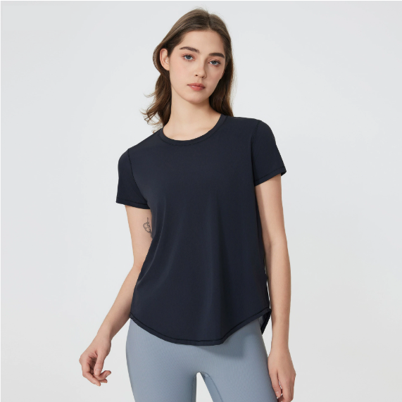Camiseta informal de verano de secado rápido de manga corta para mujer, holgada y transpirable, para correr, hacer ejercicio y yoga.